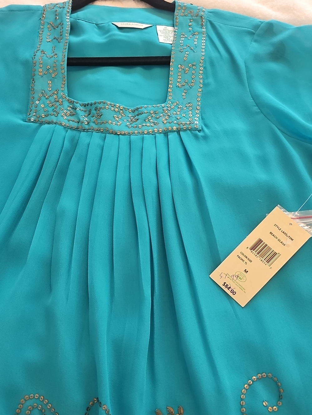 Laura Ashley Girls' Teal Beaded Pleated Dress
